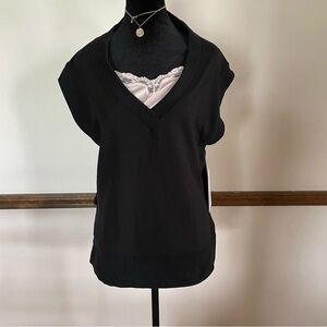 Athleta Retroterry V-Neck Sweatshirt Tee Black Athleisure Minimalist NWT S
